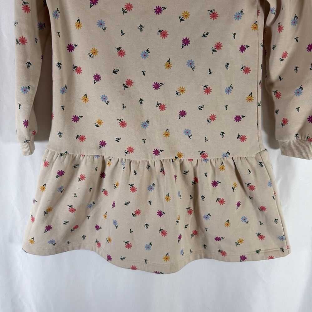 Tucker and Tate Sweater Dress Girls 7 Tan Floral Long Sleeve Ruffle Hem Hooded - Picture 3 of 12